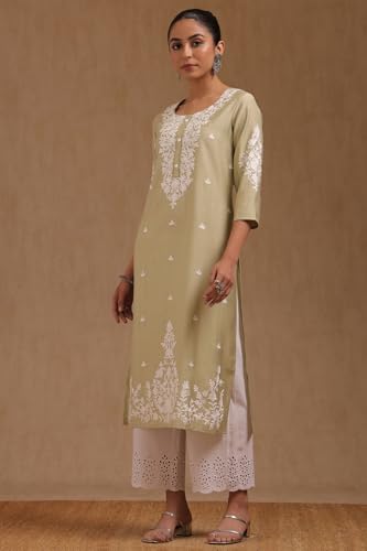 Soch Womens Sap Green Gadwal Embroidered Kurta with Thread Work