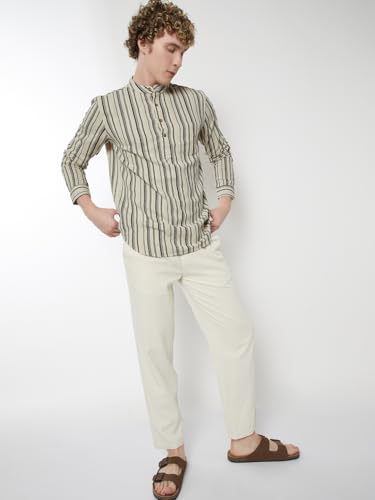 Max Men Striped Slim Fit Short Kurta (Blue_S)