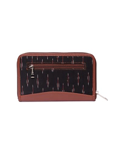 ZOUK Ikat Wallets for Women - Handmade Wallets for Females - Vegan Leather and Ikat Purse for Ladies - Clutch with Indian Print - Wallets for Mobile Phones - Ikat GreRed Print