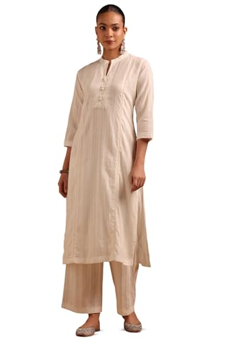 Soch Womens Off White Cotton Stripes Kurta Set