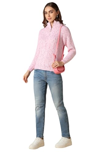 Allen Solly Women's Acrylic Crew Neck Sweater (AHSWCRGFA39177_Pink