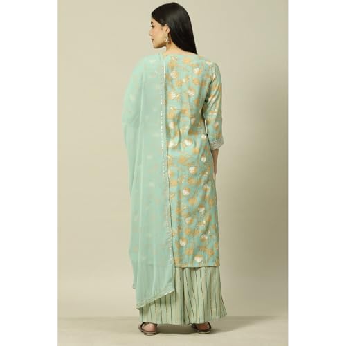 Rangriti Women Polyester Blend Printed Suit Set (RSKASRTD18001SS23LBLU_Blue