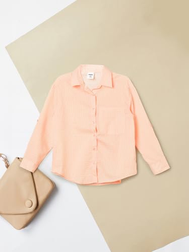 Max Girls Striped Oversized Shirt with T-Shirt (Pink_14-16 Y)