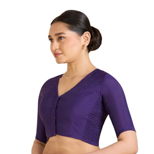 Studio Shringaar Women's Cotton Silk Stretchable (Smocked) Readymade Saree Blouse (Purple, 36)
