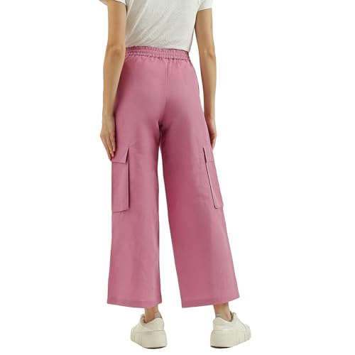 United Colors of Benetton Solid Wide Leg Cargo Trousers (Size: XS)-25P4WVN150BTI915 Pink