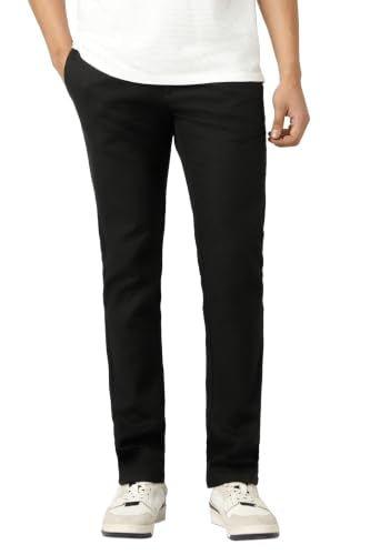 Men Black Textured Slim Fit Trousers