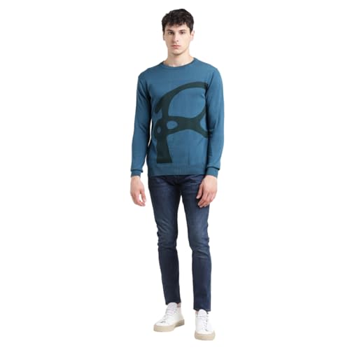 Men's Solid Blue Crew Neck Sweater
