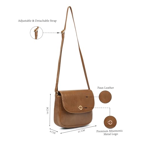 Caprese Frieda Small Sling Bag for Women with Adjustable Strap, Zipper & Magnetic Button Closure for Comfortable Wear | Versatile Handbag for Everyday Use, Travel, and Special Occasions (Tan)