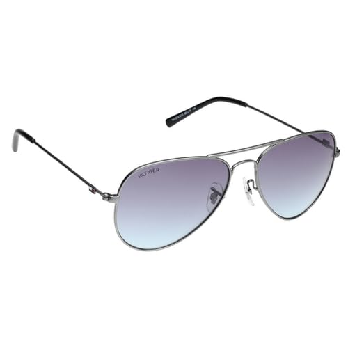 Tommy Hilfiger Eyewear | Blue Lens | Gun Frame | Full Rim Aviator Shape Branded Latest and Stylish Sunglasses | 100% UV Protection | Mens Sunglasses| Size Medium | TH 1574PL C10 S