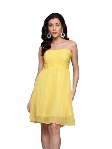 Label RITU KUMAR Yellow Belvedere Off-Shoulder Short Dress
