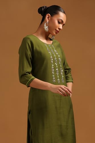 Soch Womens Olive Desert Storm Solid Kurta Set With Beads