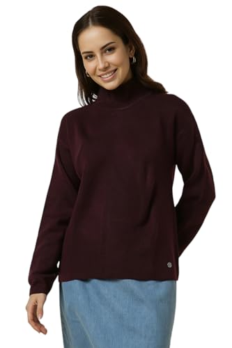 Allen Solly Women Maroon Textured Round Neck Casual Sweater