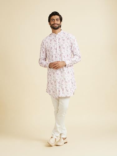 Manyavar Men's Spandex Floral Printed Kurta(Pink,XL)