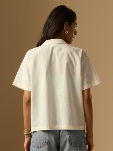 The Souled Store Peanuts: The Beach Women and Girls Short Sleeve Cuban Collar Off White Graphic Printed Cotton Regular Fit Breathable Resort Collar Shirt for Casual Wear
