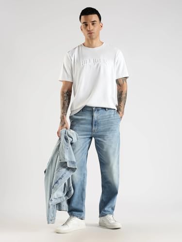 Medium-Wash Straight Fit Mid Rise Jeans