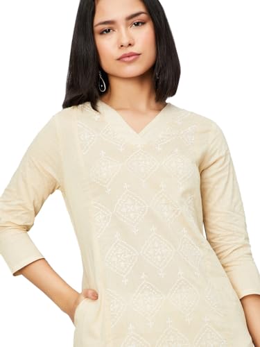 Max Women Thread Embroidered Kurta, Beige, XXL