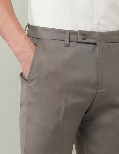 Arvind Grey Solid Slim Fit Dobby Trousers