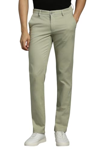 Men Green Textured Flat Front Casual Trousers