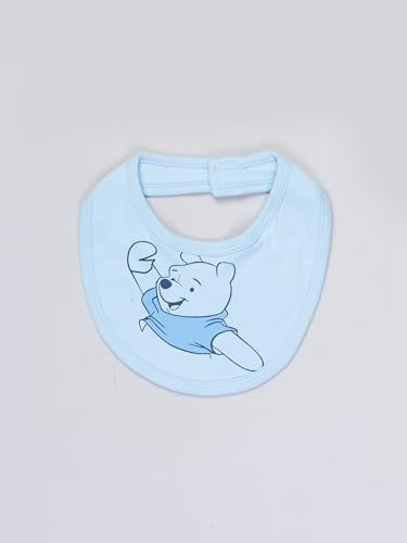 Torn Nation Newborn Baby Romper Set – 100% Cotton, 0-6 Months, 6-12 Months | 5-Piece Set with Full-Sleeve & Half-Sleeve Rompers, Bib, Gloves, Cap (blue pooh, 0-6 Months)