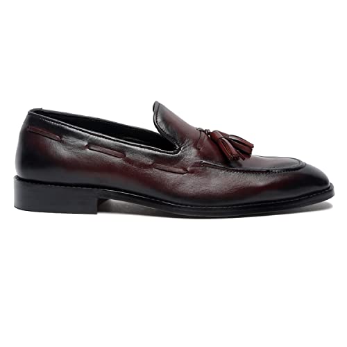 LOUIS STITCH Men's Rosewood Premium Italian Leather Shoes Moccasin American Style Handcrafted Comfortable Tassel Slipons for Men Formal Officewear (Size-11 UK) (EXTARW_)