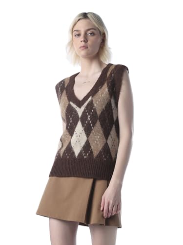ONLY Women's Colourblocked Regular Fit Brown Sweater