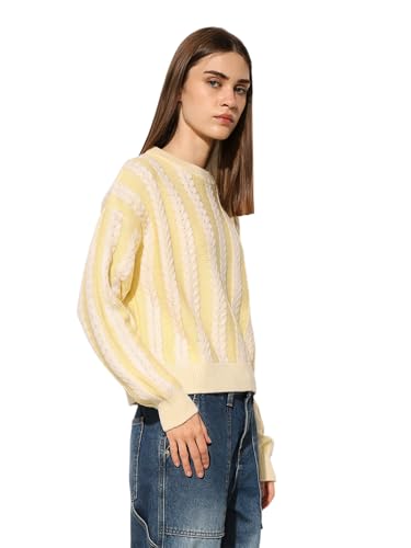 ONLY Women's Acrylic Round Neck Pullover Sweater (9005676- Sunlight