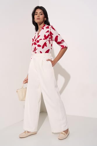 Annabelle by Pantaloons Women's Wide Leg Fit Pants (110158785005_Cream