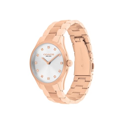 Coach Brooks Qtz Basic Silver White Round Dial Women's Watch|Ionic Plated Rose Gold Steel Material|Rose Gold Color Band - 14504538