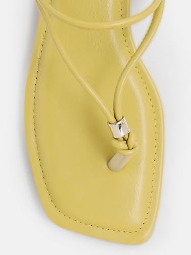 KENNETH COLE Women's Flat Sandal | Synthetic | Square Toe, Multi-Strap Design, Buckle Closure | Yellow, UK10