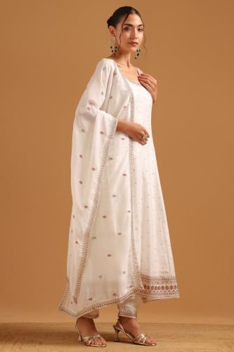 Soch Womens Off White Vichitra Embroidered Sequin Detail Salwar Suit
