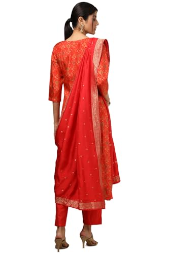 Soch Women Orange Brocade Ethnic Motifs Suit Set with Faux Mirror And Sequins