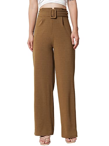 KOTTY Women Regular length Aztec gold Solid Trousers(Aztec gold30)