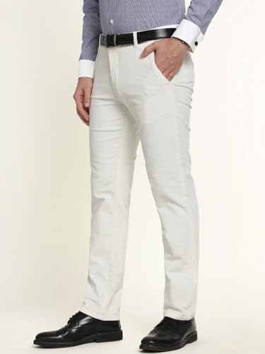Hancock Men Cotton Solid Slim Fit Trousers White Size 32, smart fit for Everyday Styling, Classic Silhouette with Modern Comfort, Comfortable Stretch Waistband