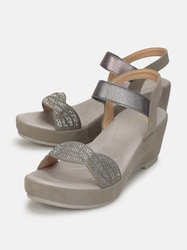 Marc Loire Women Embellished Wedge Heels| Backstrap Fashion Sandal with Comfortable Sole| Party Footwear