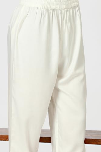 W for Woman White Digital Floral Printed Sleeveless Flared Kurta, Pants and Dupatta Set (Size: L)-24AUWS12583-123704