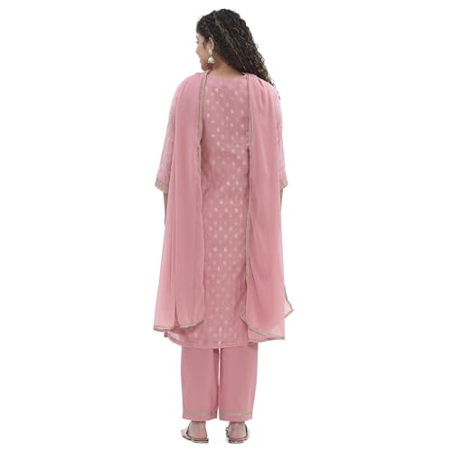Biba Women Dull Pink Embroidered Straight Suit Set_44