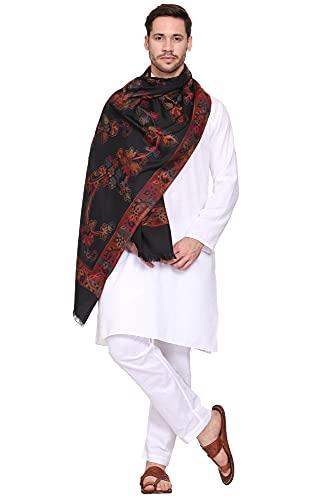 Weavers Villa Men's Woven Acro Wool Gents Shawls, Muffler, Stole for Men (Black), 100cm x 200cm