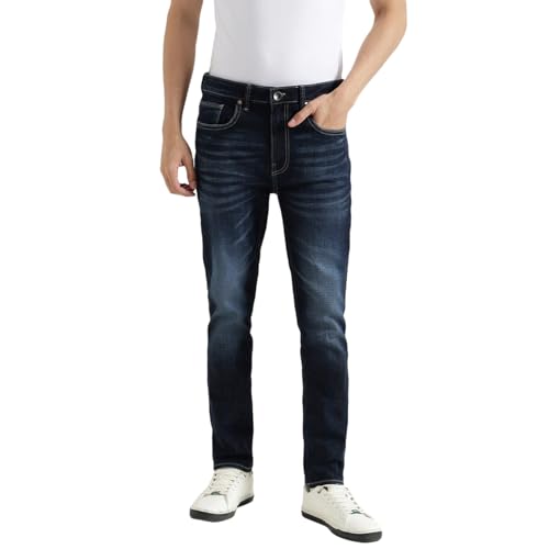 United Colors of Benetton Solid Low Crotch Fit Cross Hatch Jeans (Size : 42) - 25A4REJE1415I901 Blue