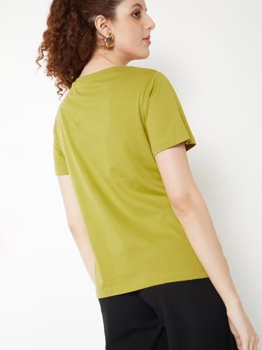 Max Women Embroidered T-Shirt (Green_S)