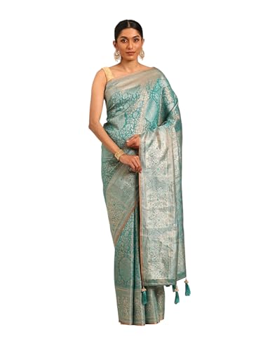 MOHEY Women's Green Art Silk Stone Work|Zari Saree (Green)