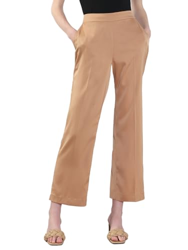 VERO MODA Women's Straight Fit High Rise Beige Pants