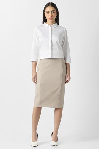 Women Beige Print Formal Knee Length Skirt