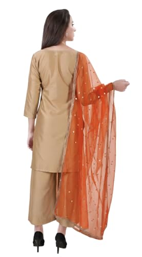 Studio Shringaar Women's Net Embroidered Full Size Dupatta (42" X 2.50 Meters) (Rust)