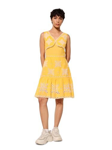 ONLY Women's Fit and Flare Yellow Dress