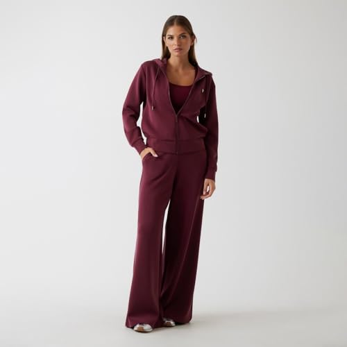 GUESS Women Solid Full Length Wide Leg Trousers Grape Violet