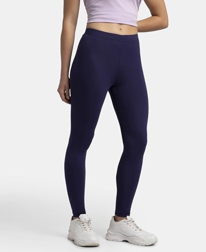 Jockey AW87 Women's Super Combed Cotton Elastane Stretch Leggings with Ultrasoft Waistband_Blue_L