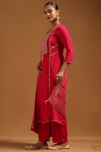 Soch Womens Fuchsia Chinon Zari Embroidered Salwar Suit