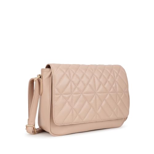 Fastrack Metro Quilted Sling Bag for Women|Pink Faux Leather Crossbody Bag|Quilted Flap Design with Zip & Magnetic Closure Spacious Compartment with Organiser Pockets|Adjustable Strap|External Pocket