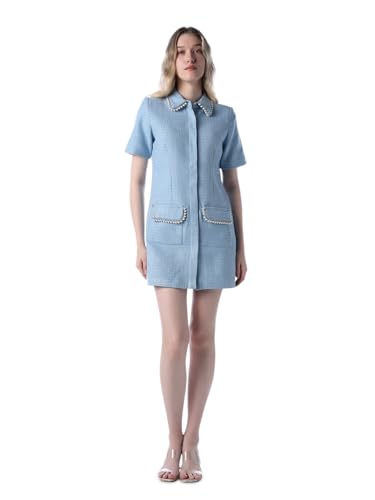 ONLY Women's Embellished Fit and Flare Light Blue Dress