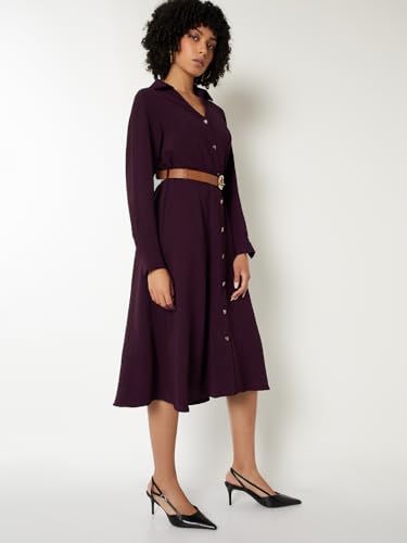 Max Women's Polyester A-Line Below The Knee Dress (DTI3808_Wine